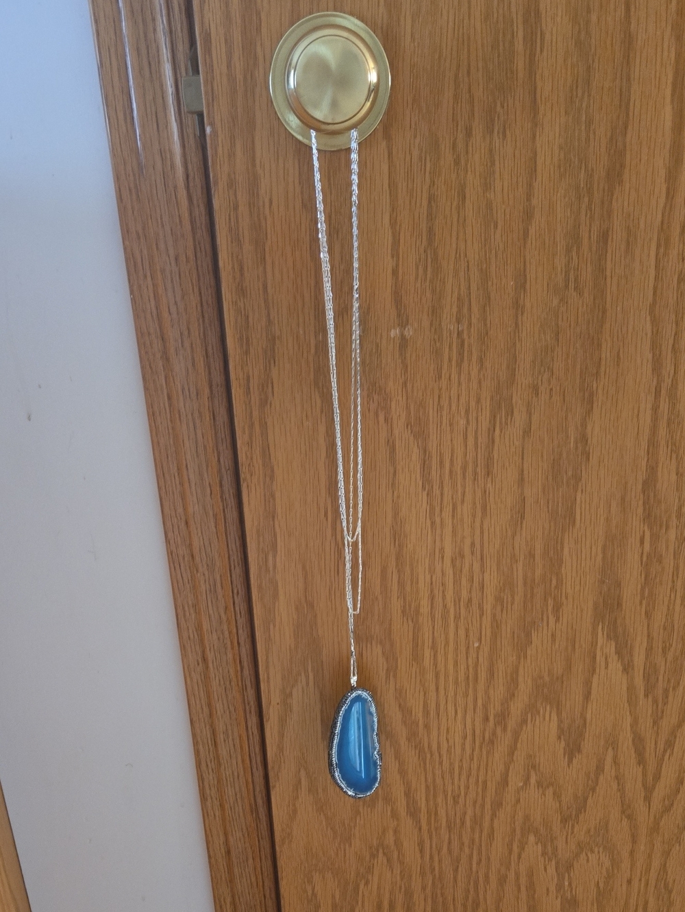 Silver Chain Necklace with Blue Agate Teardrop Pendant - Women's Jewelry